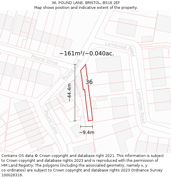 36, POUND LANE, BRISTOL, BS16 2EF: Plot and title map