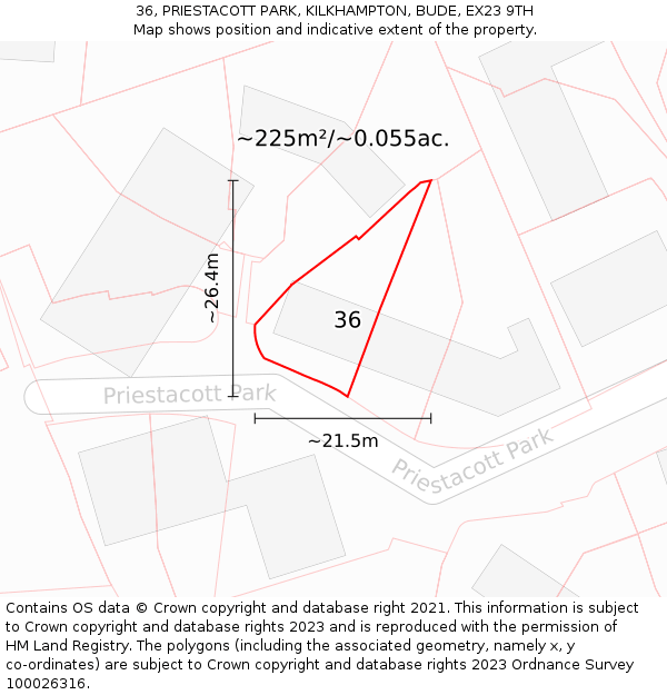 36, PRIESTACOTT PARK, KILKHAMPTON, BUDE, EX23 9TH: Plot and title map
