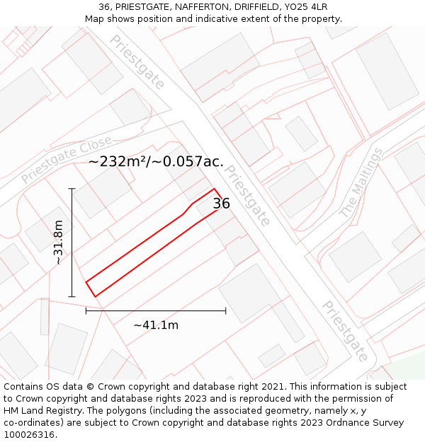36, PRIESTGATE, NAFFERTON, DRIFFIELD, YO25 4LR: Plot and title map