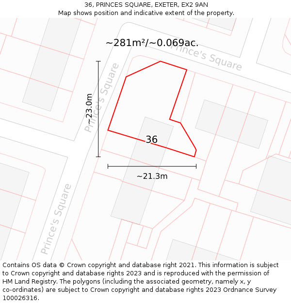 36, PRINCES SQUARE, EXETER, EX2 9AN: Plot and title map