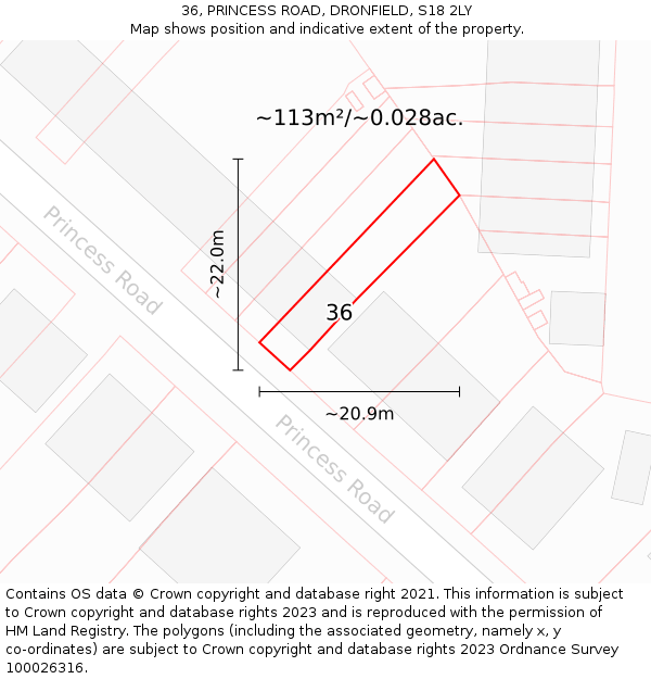 36, PRINCESS ROAD, DRONFIELD, S18 2LY: Plot and title map