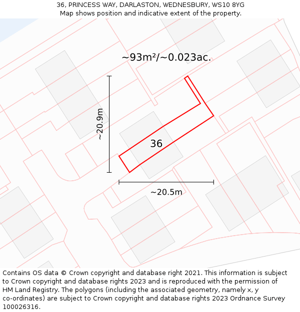 36, PRINCESS WAY, DARLASTON, WEDNESBURY, WS10 8YG: Plot and title map