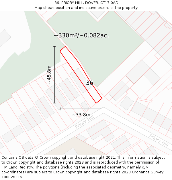 36, PRIORY HILL, DOVER, CT17 0AD: Plot and title map