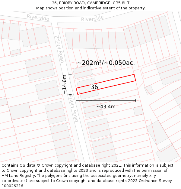 36, PRIORY ROAD, CAMBRIDGE, CB5 8HT: Plot and title map