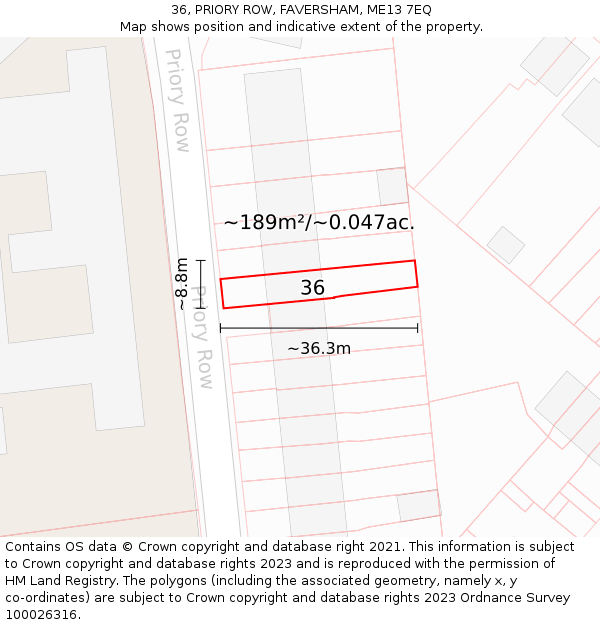 36, PRIORY ROW, FAVERSHAM, ME13 7EQ: Plot and title map