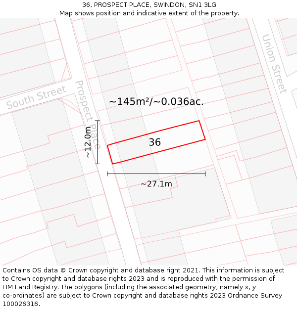 36, PROSPECT PLACE, SWINDON, SN1 3LG: Plot and title map