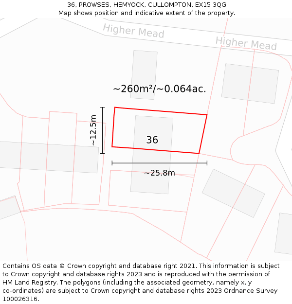 36, PROWSES, HEMYOCK, CULLOMPTON, EX15 3QG: Plot and title map
