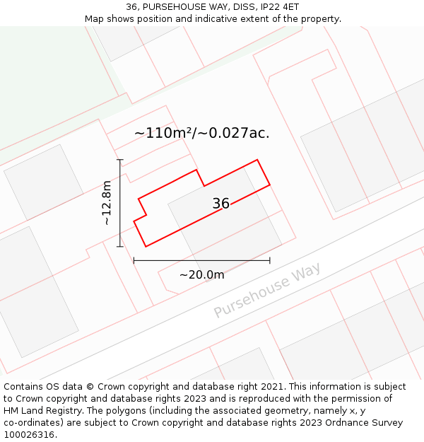 36, PURSEHOUSE WAY, DISS, IP22 4ET: Plot and title map