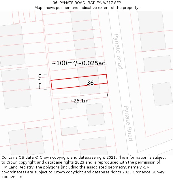 36, PYNATE ROAD, BATLEY, WF17 8EP: Plot and title map