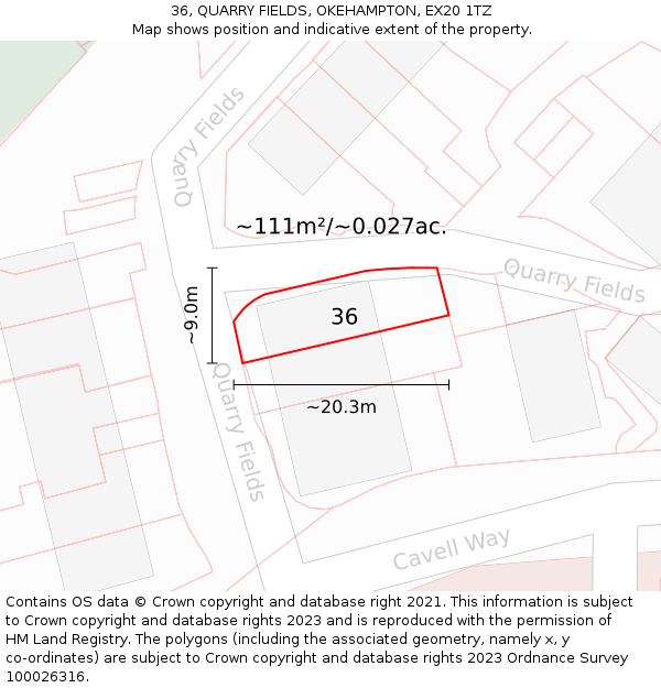 36, QUARRY FIELDS, OKEHAMPTON, EX20 1TZ: Plot and title map