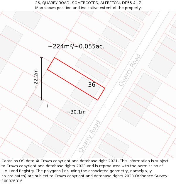 36, QUARRY ROAD, SOMERCOTES, ALFRETON, DE55 4HZ: Plot and title map