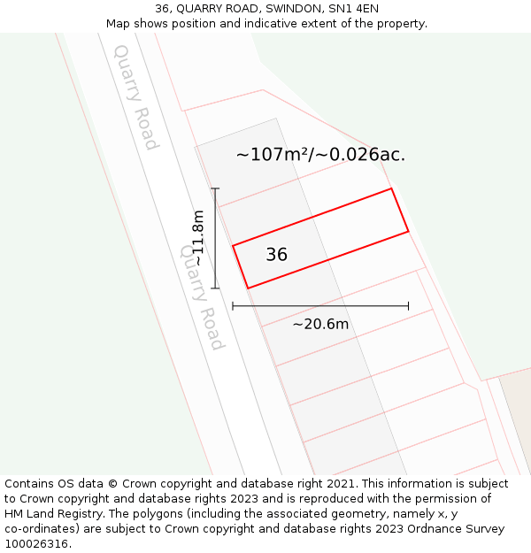 36, QUARRY ROAD, SWINDON, SN1 4EN: Plot and title map