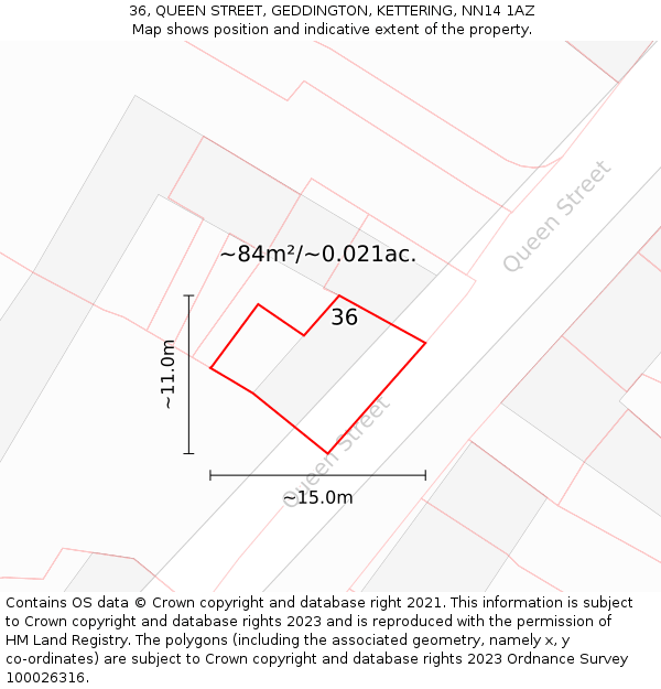 36, QUEEN STREET, GEDDINGTON, KETTERING, NN14 1AZ: Plot and title map