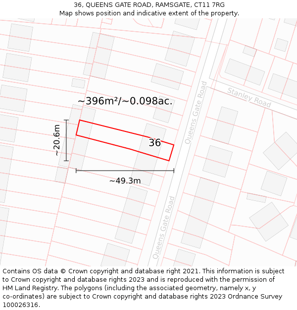 36, QUEENS GATE ROAD, RAMSGATE, CT11 7RG: Plot and title map