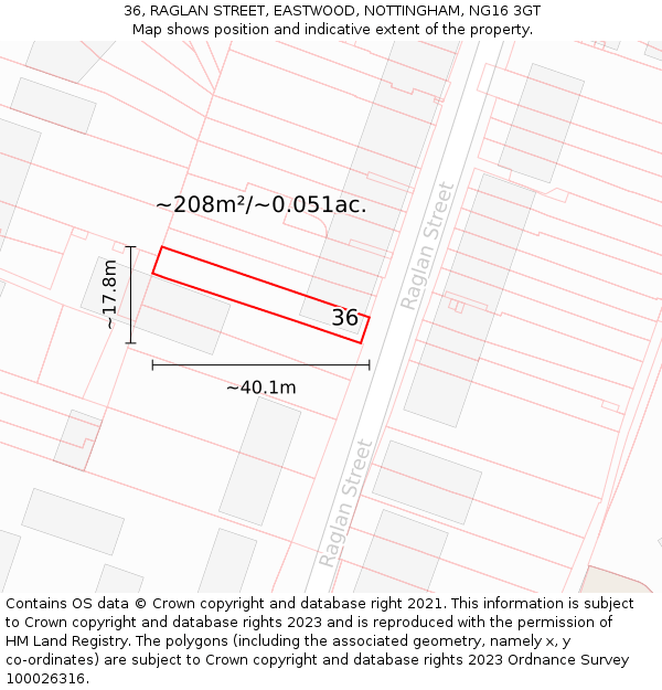 36, RAGLAN STREET, EASTWOOD, NOTTINGHAM, NG16 3GT: Plot and title map