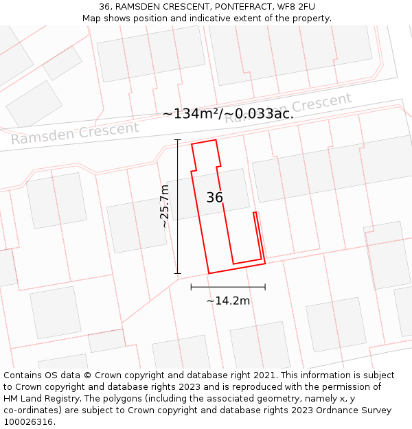 36, RAMSDEN CRESCENT, PONTEFRACT, WF8 2FU: Plot and title map