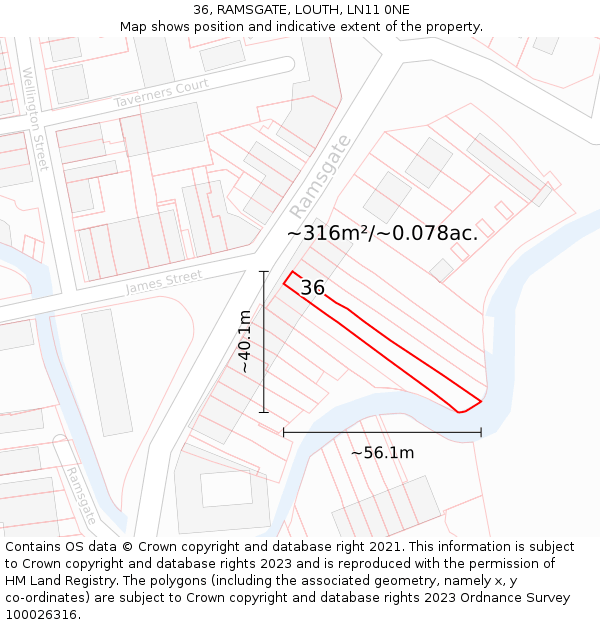 36, RAMSGATE, LOUTH, LN11 0NE: Plot and title map
