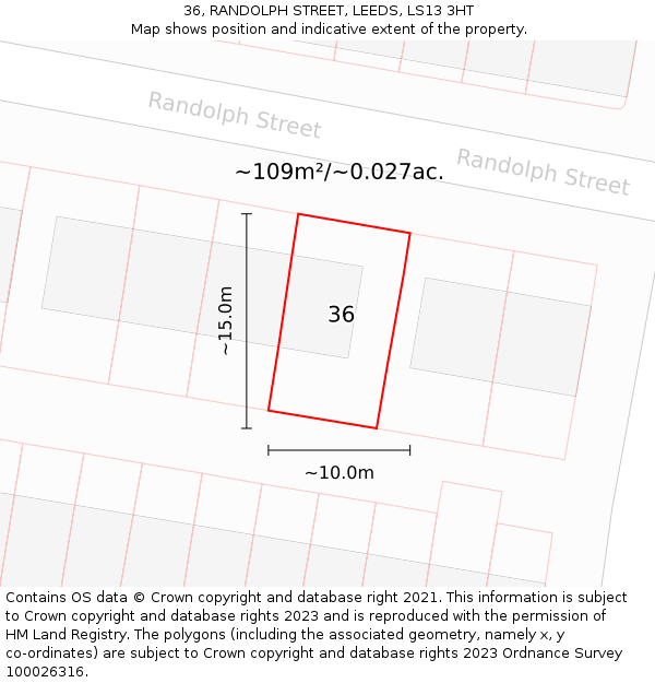 36, RANDOLPH STREET, LEEDS, LS13 3HT: Plot and title map