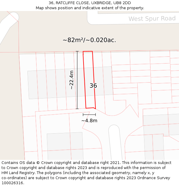 36, RATCLIFFE CLOSE, UXBRIDGE, UB8 2DD: Plot and title map