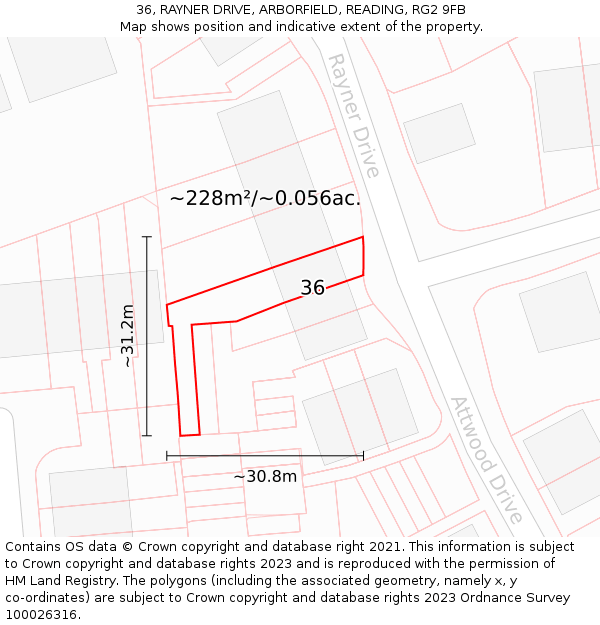 36, RAYNER DRIVE, ARBORFIELD, READING, RG2 9FB: Plot and title map