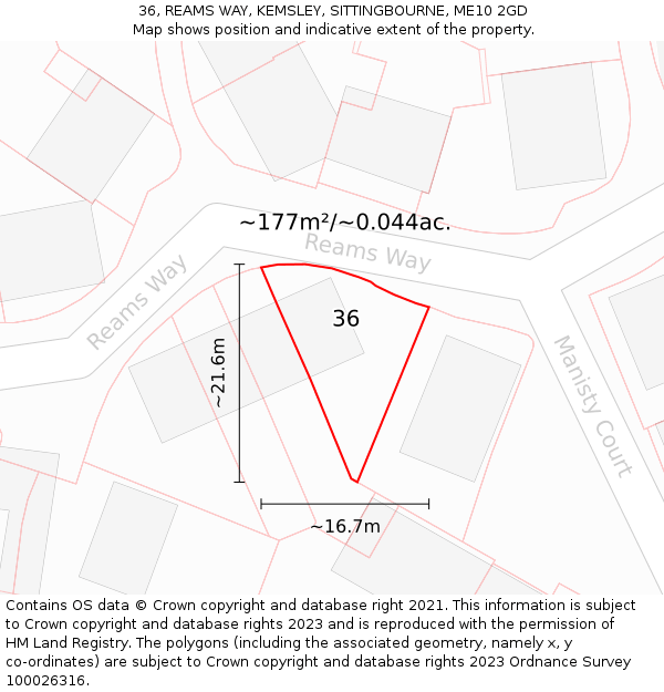 36, REAMS WAY, KEMSLEY, SITTINGBOURNE, ME10 2GD: Plot and title map