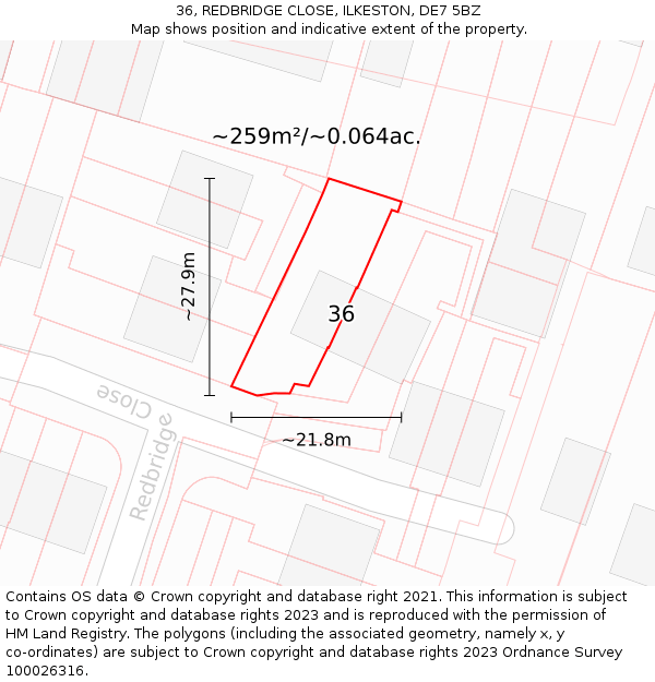 36, REDBRIDGE CLOSE, ILKESTON, DE7 5BZ: Plot and title map