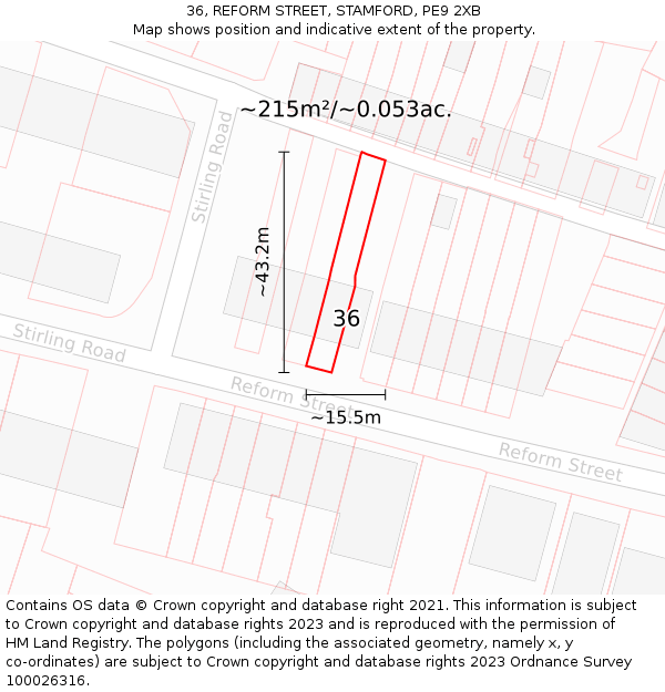 36, REFORM STREET, STAMFORD, PE9 2XB: Plot and title map