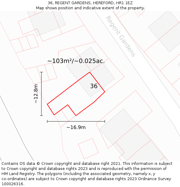 36, REGENT GARDENS, HEREFORD, HR1 1EZ: Plot and title map