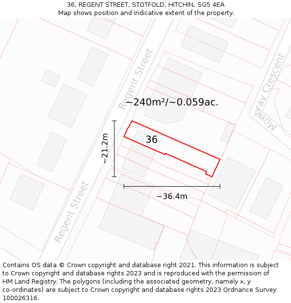 36, REGENT STREET, STOTFOLD, HITCHIN, SG5 4EA: Plot and title map