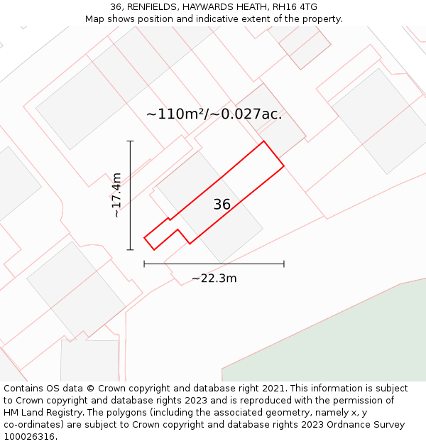 36, RENFIELDS, HAYWARDS HEATH, RH16 4TG: Plot and title map