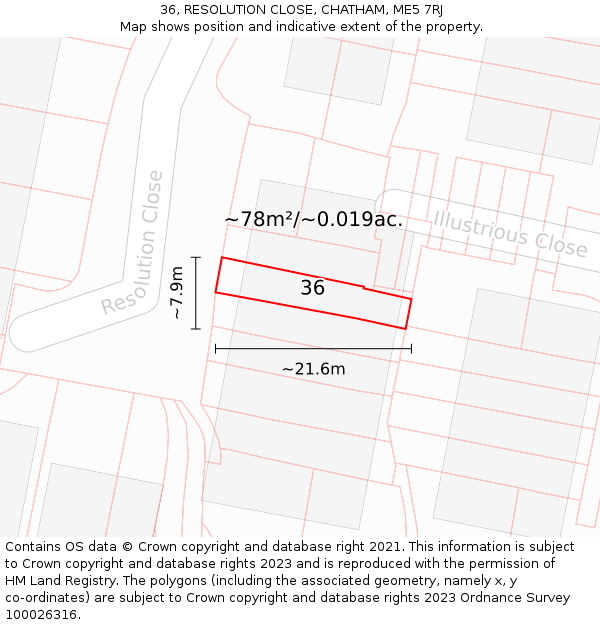 36, RESOLUTION CLOSE, CHATHAM, ME5 7RJ: Plot and title map