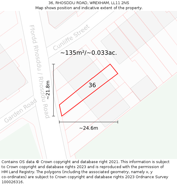 36, RHOSDDU ROAD, WREXHAM, LL11 2NS: Plot and title map