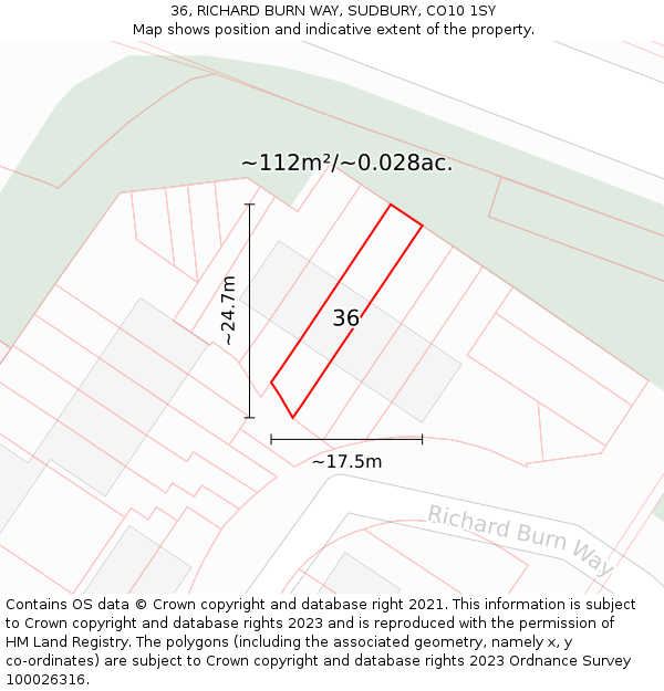 36, RICHARD BURN WAY, SUDBURY, CO10 1SY: Plot and title map