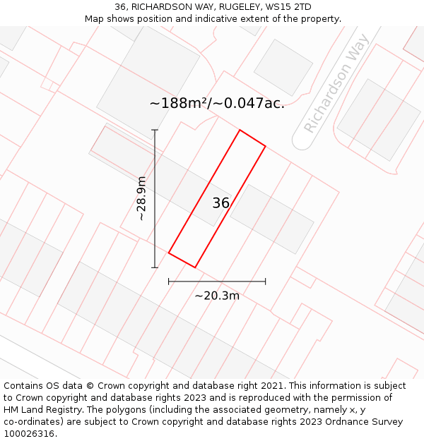 36, RICHARDSON WAY, RUGELEY, WS15 2TD: Plot and title map