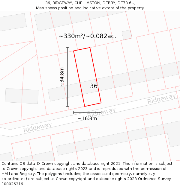 36, RIDGEWAY, CHELLASTON, DERBY, DE73 6UJ: Plot and title map