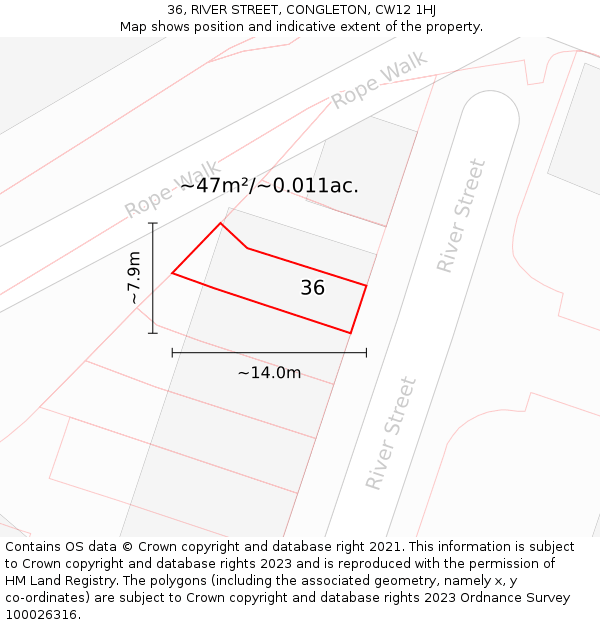 36, RIVER STREET, CONGLETON, CW12 1HJ: Plot and title map