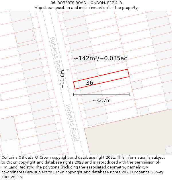 36, ROBERTS ROAD, LONDON, E17 4LR: Plot and title map
