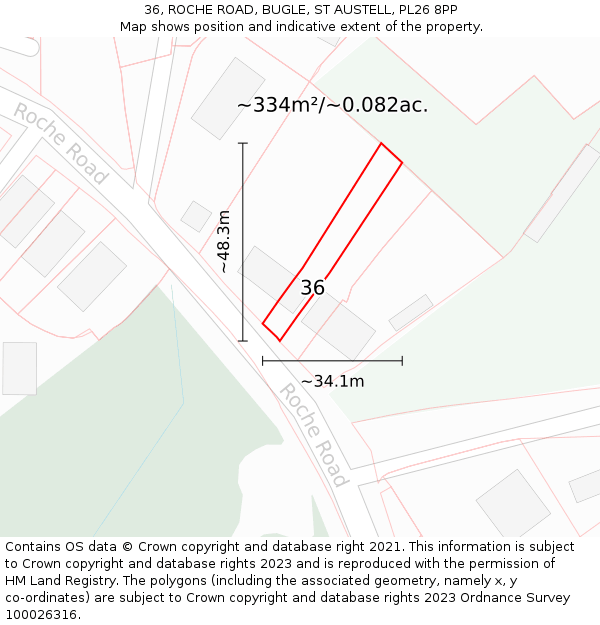 36, ROCHE ROAD, BUGLE, ST AUSTELL, PL26 8PP: Plot and title map