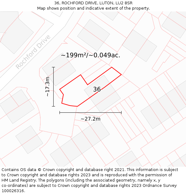 36, ROCHFORD DRIVE, LUTON, LU2 8SR: Plot and title map