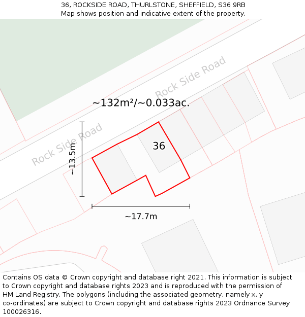 36, ROCKSIDE ROAD, THURLSTONE, SHEFFIELD, S36 9RB: Plot and title map