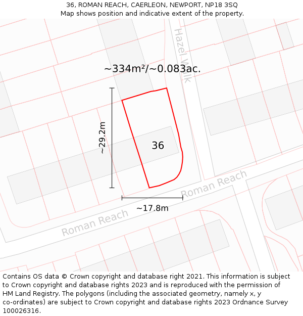 36, ROMAN REACH, CAERLEON, NEWPORT, NP18 3SQ: Plot and title map
