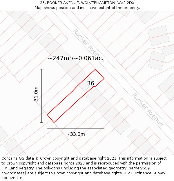 36, ROOKER AVENUE, WOLVERHAMPTON, WV2 2DX: Plot and title map