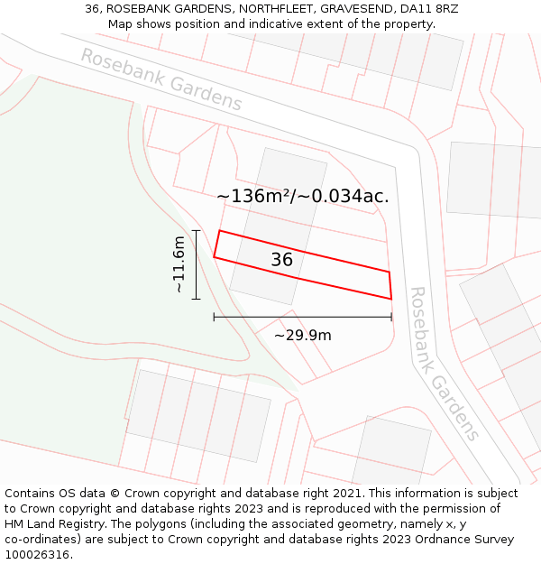 36, ROSEBANK GARDENS, NORTHFLEET, GRAVESEND, DA11 8RZ: Plot and title map