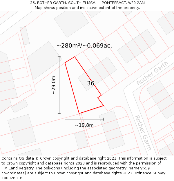 36, ROTHER GARTH, SOUTH ELMSALL, PONTEFRACT, WF9 2AN: Plot and title map