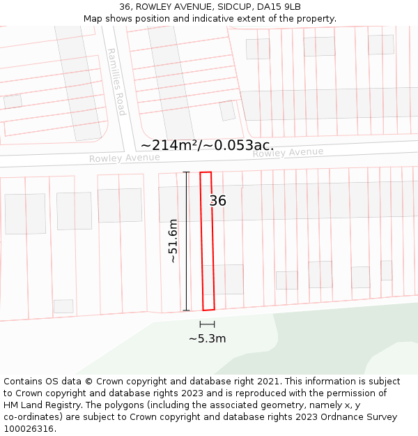 36, ROWLEY AVENUE, SIDCUP, DA15 9LB: Plot and title map