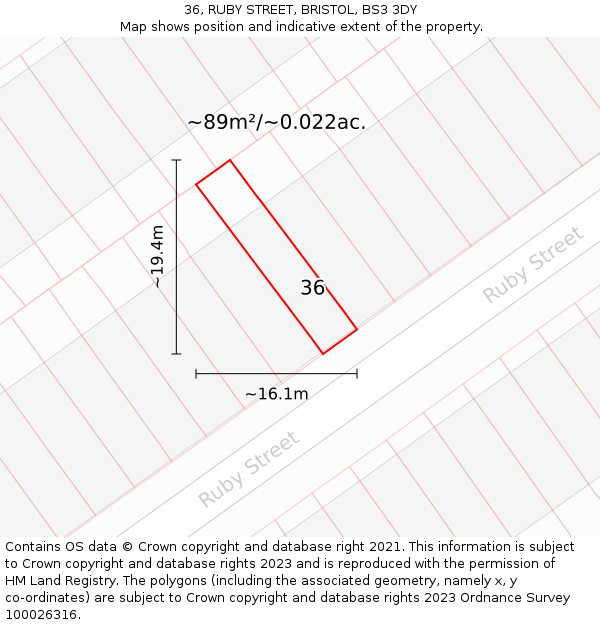 36, RUBY STREET, BRISTOL, BS3 3DY: Plot and title map