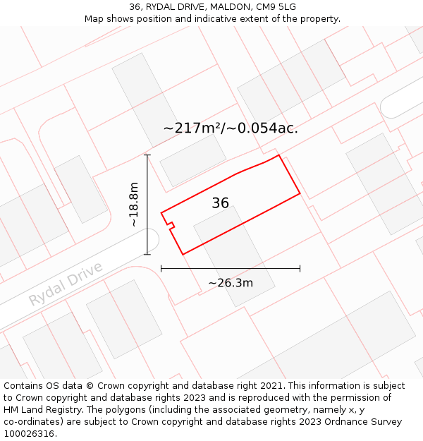 36, RYDAL DRIVE, MALDON, CM9 5LG: Plot and title map