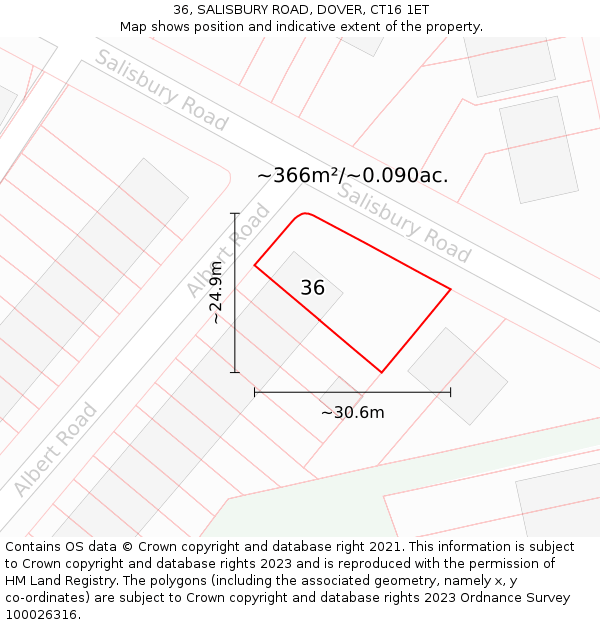 36, SALISBURY ROAD, DOVER, CT16 1ET: Plot and title map