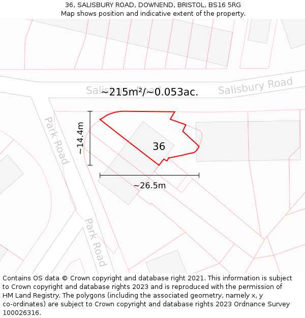 36, SALISBURY ROAD, DOWNEND, BRISTOL, BS16 5RG: Plot and title map