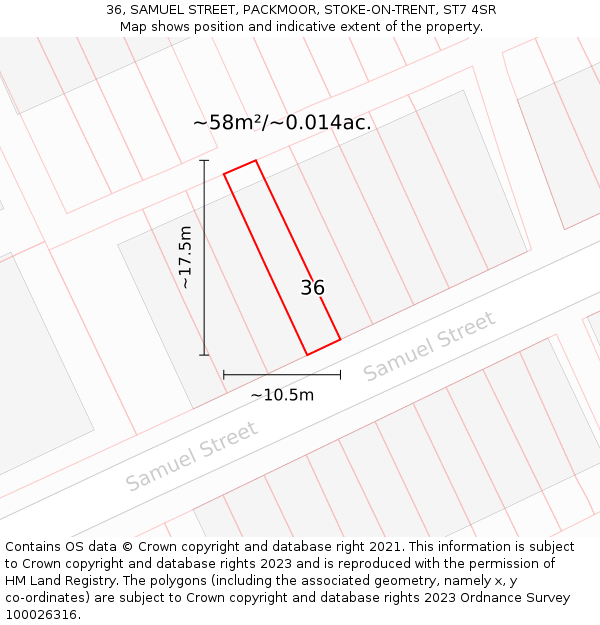 36, SAMUEL STREET, PACKMOOR, STOKE-ON-TRENT, ST7 4SR: Plot and title map